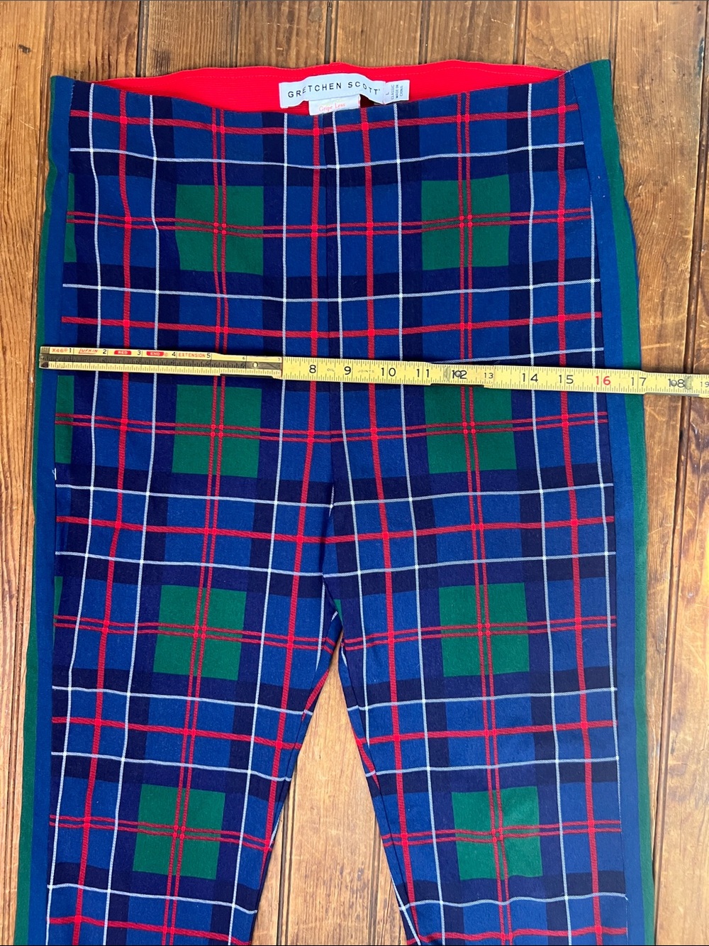 Gretchen Scott Designs Plaid Pants Trousers Navy Red Green size large EUC - Picture 5 of 11